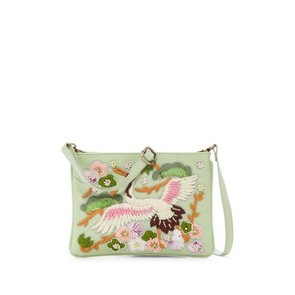 Sage Green Crossbody Bag Raj Imports New Embroidered Crane Floral